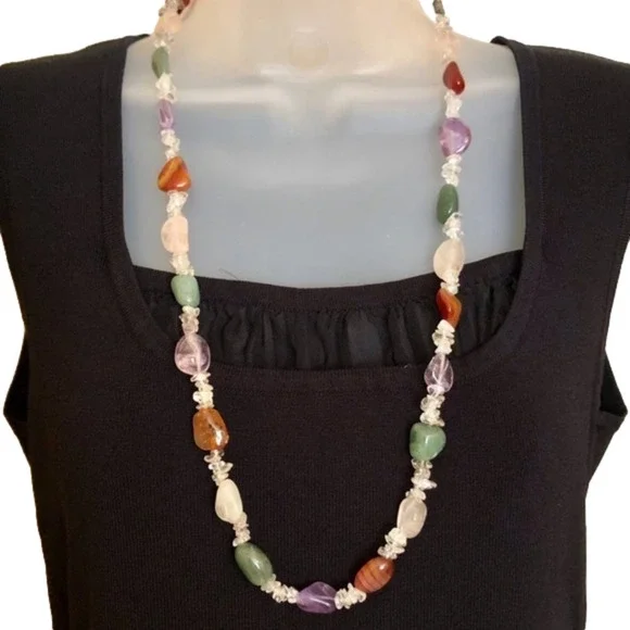 Genuine Gem Stone Necklace Amethyst Rose Quartz Blue Green Chic Classy Chic - Picture 3 of 9